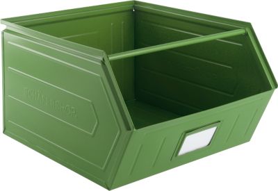 Schäfer Shop Select magazijnbak met open voorzijde, met steunbeugel, L 550 x B 458 x H 300 mm, 60 l, 130 kg, staal, RAL 6011 (resada groen)