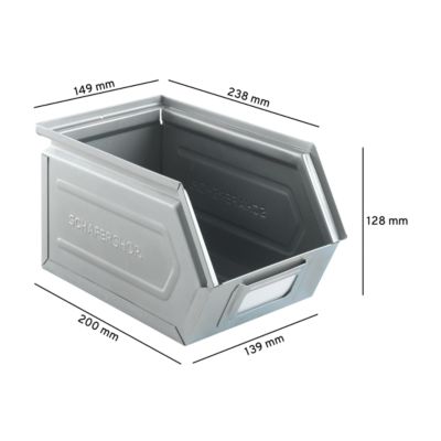 Schäfer Shop Select magazijnbak, staal, L 238 x B 149 x H 128 mm, 3,5 l, 8 kg, elektrolytisch verzinkt