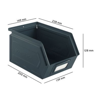Schäfer Shop Select magazijnemmer met open voorzijde, staal, L 238 x B 149 x H 128 mm, 3,5 l, 8 kg, RAL 5008 (grijsblauw)