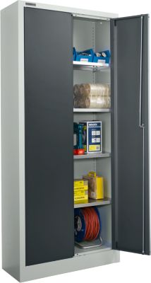 Schäfer Shop Select Materialschrank, abschließbar, 4 verzinkte Böden, 5 OH,  B 800 x T 400 x H 1935 mm, Stahl, lichtgrau/anthrazitgrau