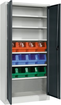 Schäfer Shop Select Materialschrank MSI 2409, mit 12 Kästen LF 322, 6 Fachböden, B 950 x T 400 x H 1935 mm, Stahl, lichtgrau/anthrazitgrau