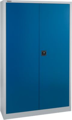 Schäfer Shop Select Materialschrank MSI 2512, 5 Ordnerhöhen, 4 Zwischenböden, Zylinderschloss, B 1200 x T 500 x H 1935 mm, weissaluminium RAL 9006/enzianblau RAL 5010