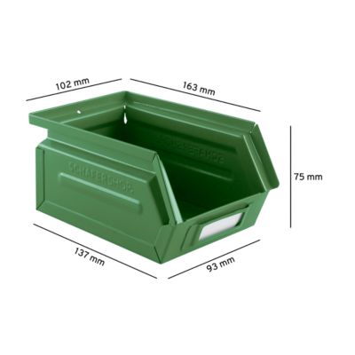 Schäfer Shop Select opbergbox met open voorzijde, 0,9 l, 2,5 kg, L 163 x B 102 x H 75 mm, staal, RAL 6011 (resada groen)