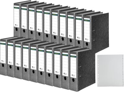 Schäfer Shop Select Ordner, DIN A4, Rückenbreite 80 mm, 20 Stück + GRATIS 1 PP-Ordner-Register A-Z, grau