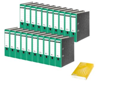Schäfer Shop Select Ordner, grün, DIN A4, 80 mm, 20 Stück + GRATIS  Kopierpapier
