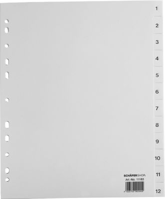 Schäfer Shop Select Ordner-Register, Überbreite, Zahlen 1-12, grau