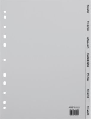 Schäfer Shop Select Ordnerregister, für DIN A4, kalendarisch, Mon-Son, 7 Fächer, Polypropylen, grau