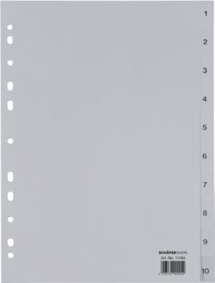 Schäfer Shop Select Ordnerregister, für DIN A4, numerisch, 10 Fächer, Polypropylen, grau