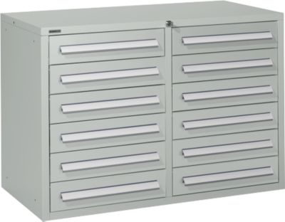 Schäfer Shop Select Schubladenschrank SF 120, 12 Schübe mit Etikettenschildern, abschließbar, B 1055 x T 500 x H 723 mm, lichtgrau RAL 7035/lichtgrau RAL 7035