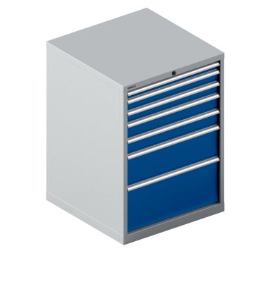 Schäfer Shop Select Schubladenschrank WSK 54-36, Stahl, 7 Schübe, bis 75 kg, B 1023 x T 725 x H 1000 mm, weissaluminium/enzianblau