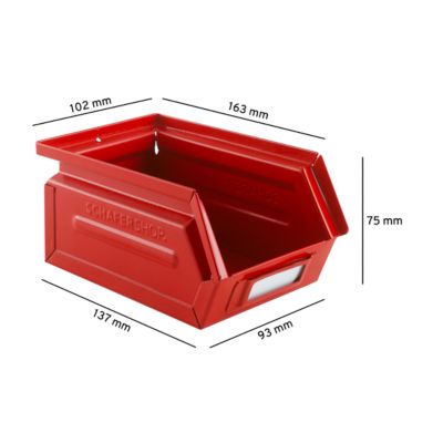 Schäfer Shop Select Sichtlagerkasten, 0,9 l, 2,5 kg, L 163 x B 102 x H 75 mm, Stahl, RAL 3000 (feuerrot)