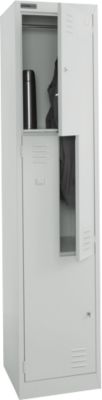 Schäfer Shop Select Vestiaire, 2 compartiments avec tablette supérieure &amp; tringle à vêtements ainsi que 2 casiers, portes en Z, serrure à cylindre, avec socle, L 400 x P 450 x H 1850 mm, acier revêtu par poudre, gris clair/gris clair