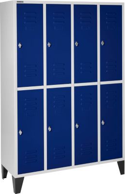 Schäfer Shop Select Vestiaire, 4 x 2 compartiments, sur pieds, serrure à came batteuse, porte bleu gentiane
