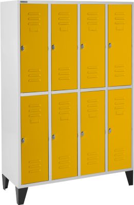 Schäfer Shop Select Vestiaire, 4 x 2 compartiments, sur pieds, serrure à came batteuse, porte jaune