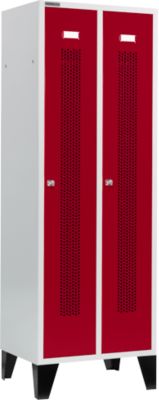 Schäfer Shop Select Vestiaire, à bandes perforées, 2 compartiments, 300 mm, sur pieds, serrure à cylindre, porte rouge rubis