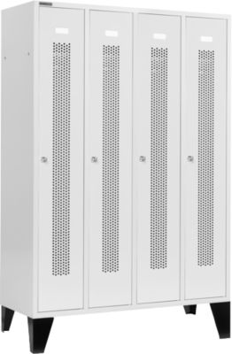 Schäfer Shop Select Vestiaire à bandes perforées, 4 compartiments, sur pieds, serrure à cylindre, porte gris clair