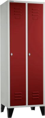 Schäfer Shop Select Vestiaire, avec 2 compartiments, sur pieds, serrure à came batteuse, gris clair/rouge