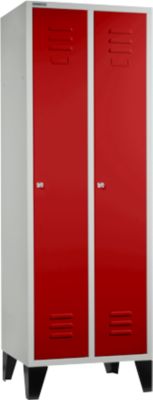 Schäfer Shop Select Vestiaire, avec 2 compartiments, sur pieds, serrure à cylindre, gris clair/rouge