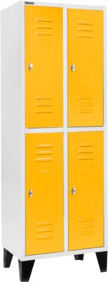Schäfer Shop Select Vestiaire, avec 2 x 2 compartiments, 300 mm, sur pieds, serrure à came batteuse, porte jaune