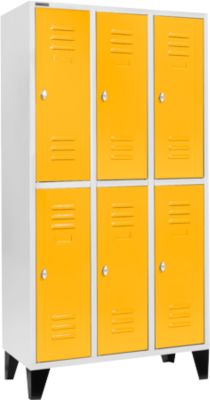Schäfer Shop Select Vestiaire, avec 3 x 2 compartiments, 300 mm, sur pieds, serrure à came batteuse, porte jaune