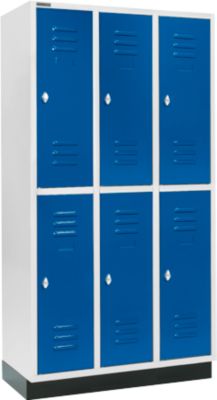 Schäfer Shop Select Vestiaire, avec 3 x 2 compartiments, 300 mm, sur socle, serrure à came batteuse, porte bleu gentiane