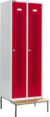 Schäfer Shop Select Vestiaire, avec banc, 2 compartiments, 300 mm, serrure à cylindre, porte rouge rubis