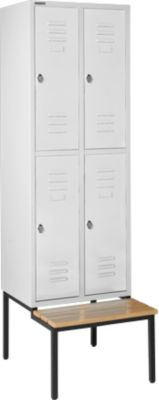 Schäfer Shop Select Vestiaire, avec banc, 2 x 2 compartiments, 300 mm, serrure à came batteuse, gris clair/gris clair