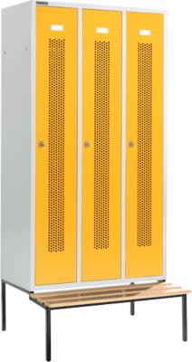 Schäfer Shop Select Vestiaire, avec banc, 3 compartiments, 300 mm, serrure à came batteuse, porte jaune colza
