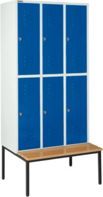Schäfer Shop Select Vestiaire, avec banc, 3 x 2 compartiments, 300 mm, serrure à came batteuse, porte bleu gentiane
