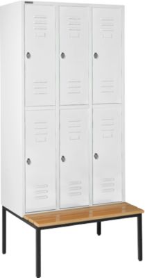 Schäfer Shop Select Vestiaire, avec banc, 3 x 2 compartiments, 300 mm, serrure à came batteuse, porte gris clair