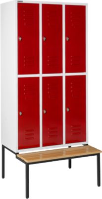 Schäfer Shop Select Vestiaire, avec banc, 3 x 2 compartiments, 300 mm, serrure à came batteuse, porte rouge rubis