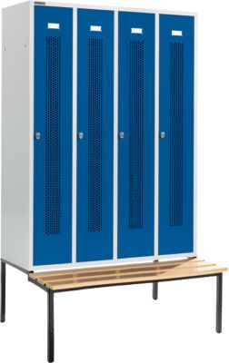 Schäfer Shop Select Vestiaire, avec banc, 4 compartiments, 300 mm, serrure à came batteuse, porte bleu gentiane
