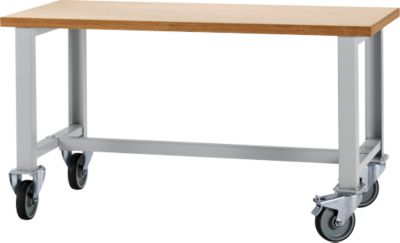 Schäfer Shop Select Werkbank, fahrbar,  B 1500 x T 700 x H 835 mm, lichtgrau RAL 7035