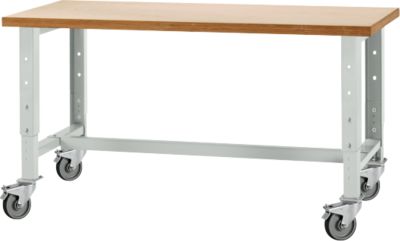 Schäfer Shop Select Werkbank, fahrbar, höhenverstellbar, B 1500 x T 700 x H 676-888 mm, lichtgrau RAL 7035