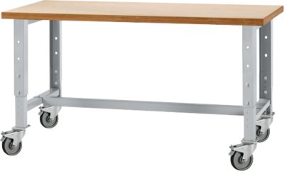 Schäfer Shop Select Werkbank, fahrbar, höhenverstellbar, B 1500 x T 700 x H 676-888 mm, weissaluminium RAL 9006