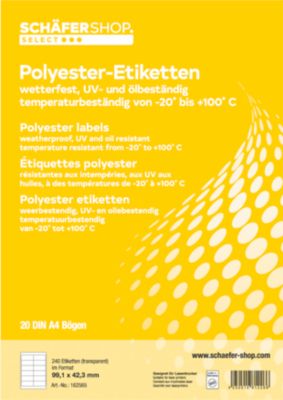 Schäfer Shop Select Wetterfeste Etiketten, 99,1 x 42,3 mm, transp. matt, 20 Blatt