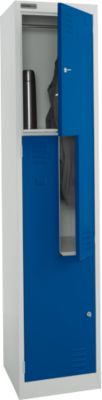 Schäfer Shop Vestiaire Select, 2 compartiments avec tablette supérieure &amp; tringle à vêtements ainsi que 2 casiers, portes en Z, serrure à cylindre, avec socle, L 400 x P 450 x H 1850 mm, acier revêtu par poudre, gris clair/bleu gentiane