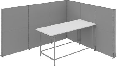 Schallschutz Stellwand System Otto Kind Meeting Point, 6 x 1-seitige Akustikwände & 1 Tisch mit B 2500 mm, Gesamtmaße B 3630 x T 3130 x H 2000 mm