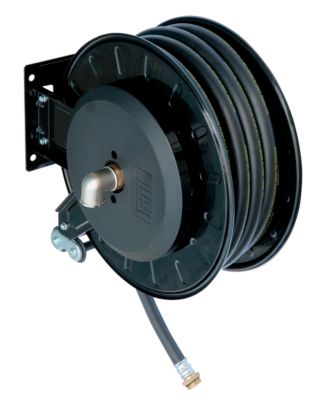 Schlauchaufroller CEMO, Stahlblech, lackiert, für Diesel, offen, mit Gelenkarm, 1" IG/AG, 8m Schlauchlänge, Ø 25 mm