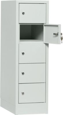 Schließfachschrank, Stahlbl., Türanschl. rechts, Zylinderschloss, 5 Fächer, B 300 x H 965 mm, l.grau RAL 7035/l.grau RAL 7035