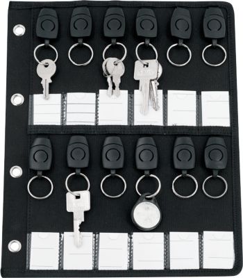 Schlüsseleinlage Stop, für A4-Ordner, 12 abnehmbare Schlüsselringe mit Beschriftungsfächern, Ringlochung, B 235 x T 10 x H 310 mm, RPET, schwarz
