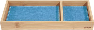 Schreibtisch Organizer Sigel Eyestyle, rechteckig, 2 Fächer, Textileinlagen aus Recycling PET, hellblau/dunkelgrau, B 245 x T 109 x H 25 mm, Bambusholz