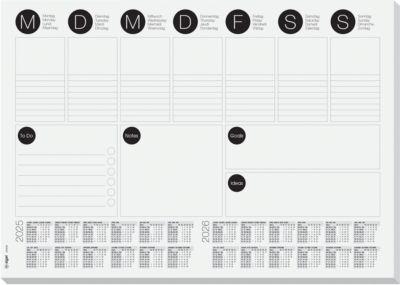 Schreibtischunterlage Sigel Wochenplan 2-Jahreskalendarium, A3, Papier, 30 Blatt, To-Do-Liste uvm., s/w