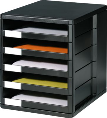 Schubladenbox, 5 Schübe, DIN A4, Polystyrol, schwarz