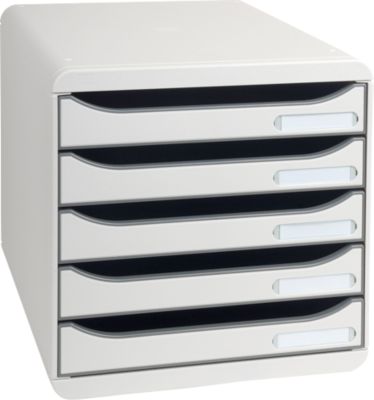 Schubladenbox BIG-BOX PLUS, A4+, 5 halboffene Schübe mit Auszugsstopp, Griffmulde & Etikettenhalter, Etiketten, Blauer Engel, Kunststoff, grau