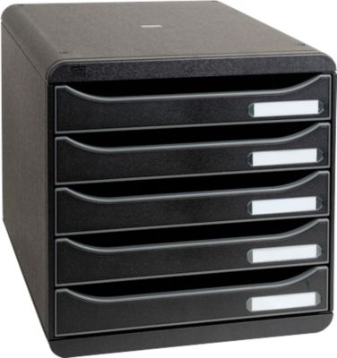 Schubladenbox BIG-BOX PLUS, A4+, 5 halboffene Schübe mit Auszugsstopp, Griffmulde & Etikettenhalter, Etiketten, Blauer Engel, Kunststoff, schwarz