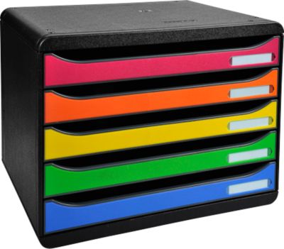Schubladenbox BIG-BOX PLUS HORIZON QUER, A4+, 5 halboffene Schübe mit Auszugsstopp, Griffmulde & Etikettenhalter, Etiketten, Blauer Engel, harlekin
