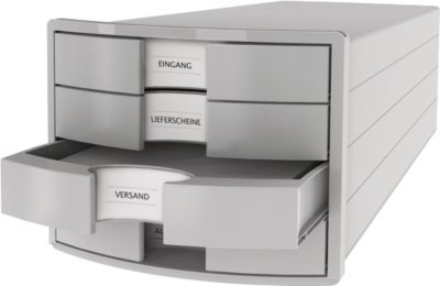 Schubladenbox HAN Impuls 2.0, 4 Schubladen, Format A4, stapelbar, geschlossen, lichtgrau