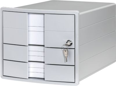 Schubladenbox HAN Impuls 2.0, Format A4, 3 geschlossene Schübe, stapelbar, abschließbar, lichtgrau