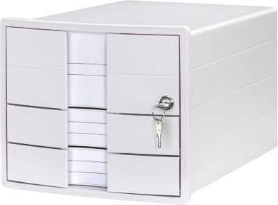 Schubladenbox HAN Impuls 2.0, Format A4, 3 geschlossene Schübe, stapelbar, abschließbar, weiß